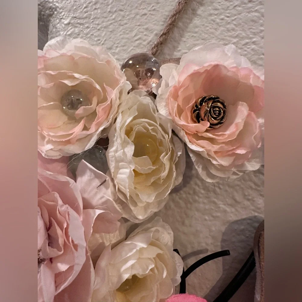 Handmade Floral Heart Wall Decor Birds Shabby Chic Cottagecore Wood Hanging